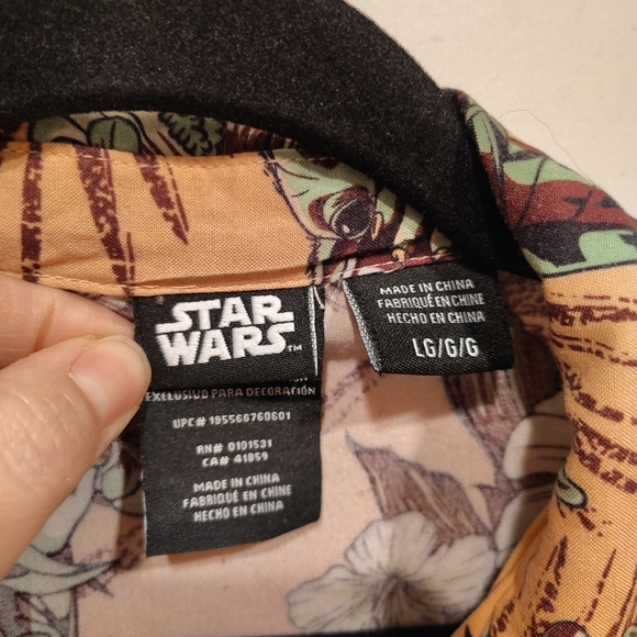 Star Wars Men's Yoda Baby Grogu Graphic Print Hawaiian Shirt Sz L Short Sleeve - Picture 2 of 7